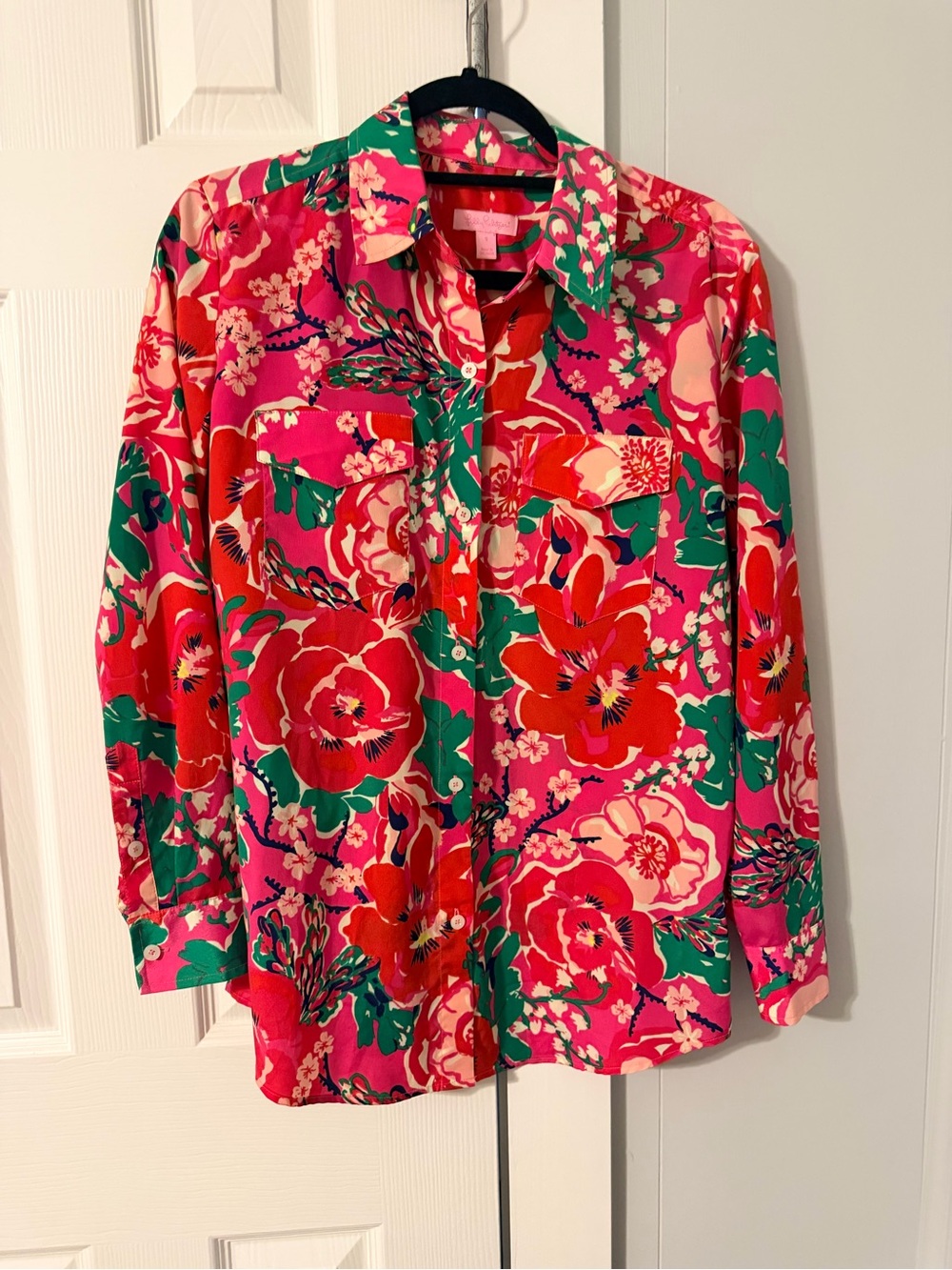 Lilly Pulitzer Pink, Red & Green Floral Button-Up Blouse
